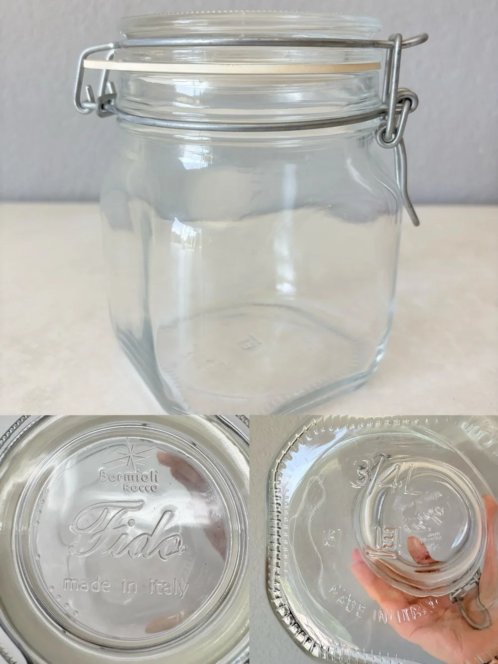 Lot of 3 Glass Container Jar With Lid Fido Bormioli Rocco 3/4 L Italy etc.
